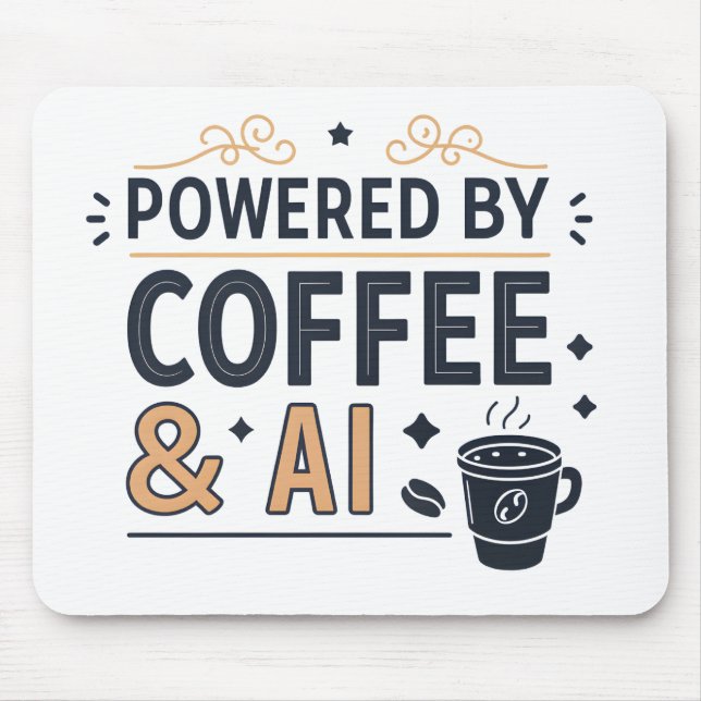 Drivs av kaffe och AI Retro Tech Vector Musmatta (Framsidan)