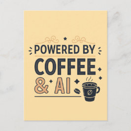 Drivs av kaffe och AI Retro Tech Vector Vykort