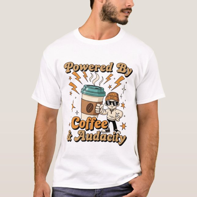 Drivs av kaffe och auktoritet - Lönsam Tecknad Kaf T Shirt (Framsida)