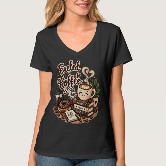 Drivs av kaffe och bra vibrationer – söt kaffefant t shirt (Framsida)