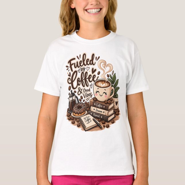 Drivs av kaffe och bra vibrationer – söt kaffefant t shirt (Framsida)