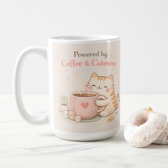 Drivs av kaffe och gullighet Söt katt söt kräm Kaffemugg (Med munk)