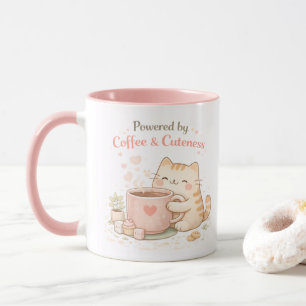 Drivs av kaffe och gullighet Söt katt Söt rosa Mugg