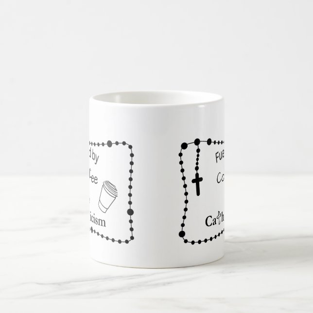 Drivs av kaffe och katolicism kaffemugg (Center)