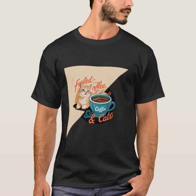 Drivs av kaffe och katter t-shirt söt Kaffe kärlek (Framsida)