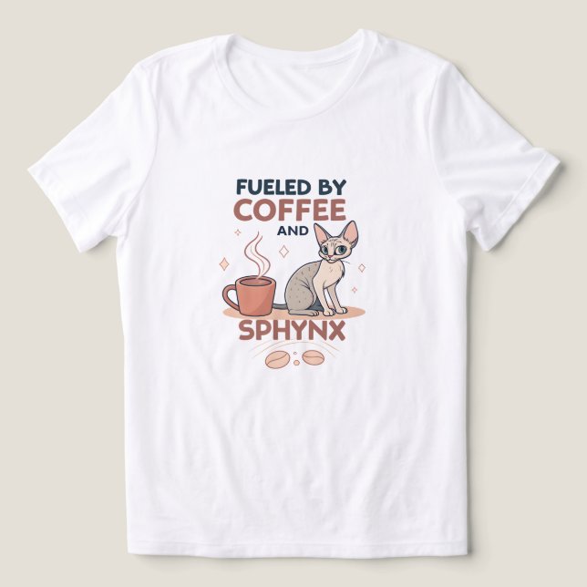 Drivs av kaffe och konst på sphynxkatter t shirt (Design Framsida)