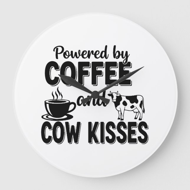 Drivs av kaffe och kosskyar stor klocka (Framsida)