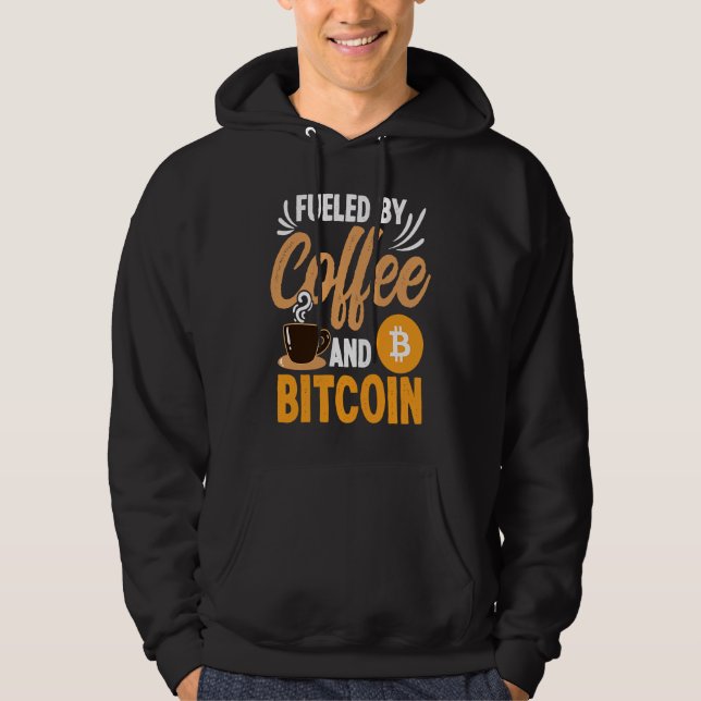 Drivs av kaffe och krypto kryptovaluta blockkedja hoodie (Framsida)