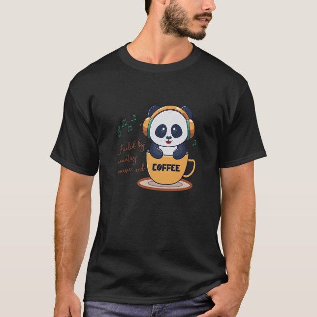 drivs av kaffe och land musik t shirt (Framsida)