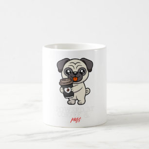 Drivs av kaffe och mopsar Söt mops hund Kaffemugg