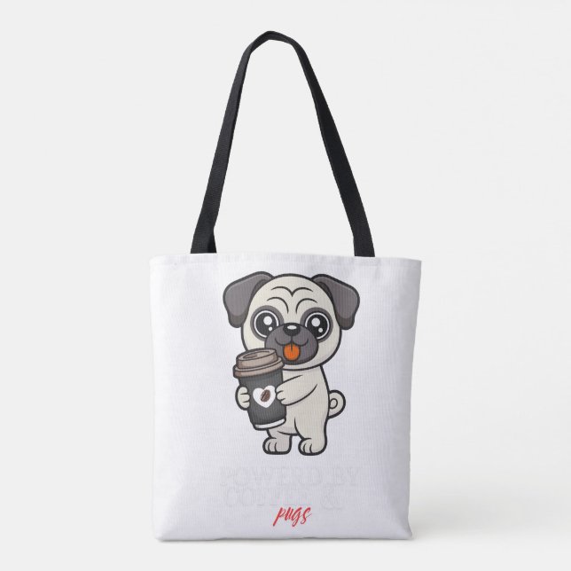Drivs av kaffe och mopsar | Söt mops hund  Tygkasse (Baksida)