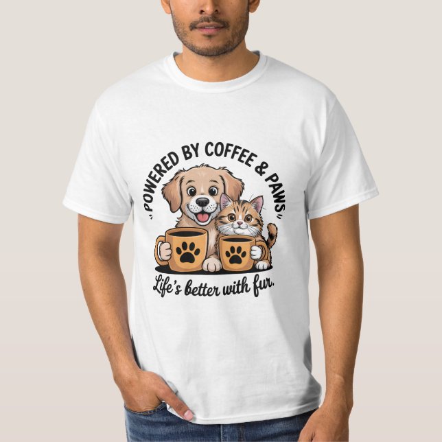 Drivs av kaffe och Pet Tassar T Shirt (Framsida)
