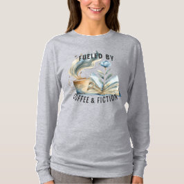 Drivs av kaffe och skönlitteratur - långärmad t-sh t shirt