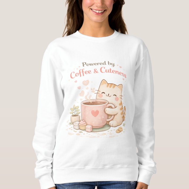 Drivs av kaffe och söthet Söt Kattunge Katt Varm T Shirt (Framsida)