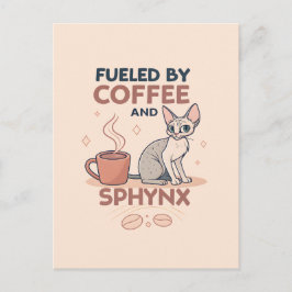Drivs av kaffe och Sphynx-kattkonst Vykort