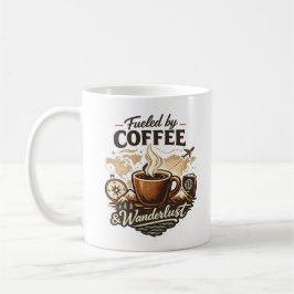 Drivs av kaffe och Wanderlust Kaffemugg