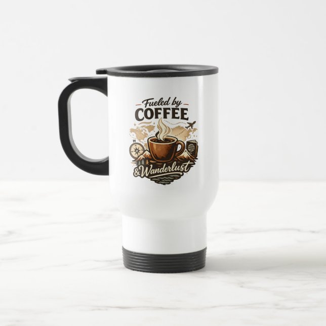 Drivs av kaffe och Wanderlust Resemugg (Vänster)