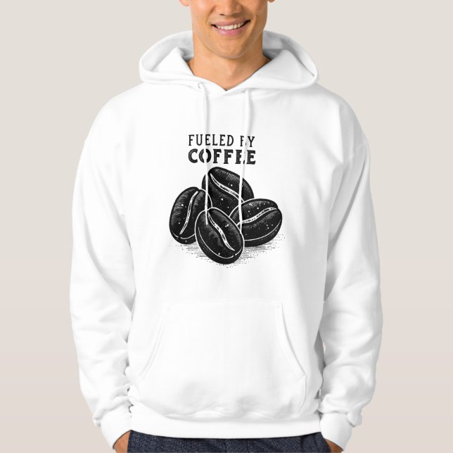 Drivs av kaffe – Rolig design för kaffebönner Hoodie (Framsida)