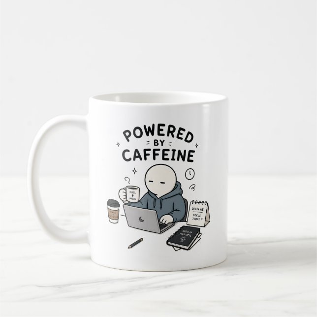 Drivs Av Kaffe Roligt Arbets Meme Kaffemugg (Vänster)