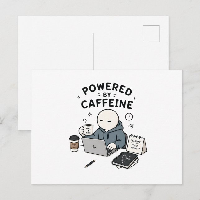 Drivs Av Kaffe Roligt Arbetsmem Vykort (Fram/baksida)