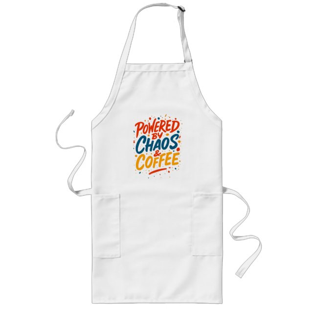 Drivs av Kaos och Kaffe T-Shirt Långt Förkläde (Framsidan)