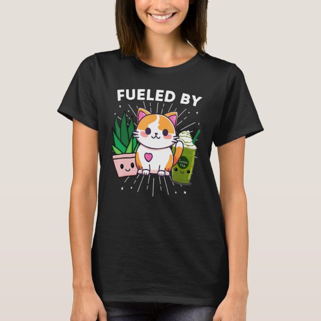 Drivs Av Katter Växter Ismatcha Grönt Te Roligt T Shirt (Framsida)
