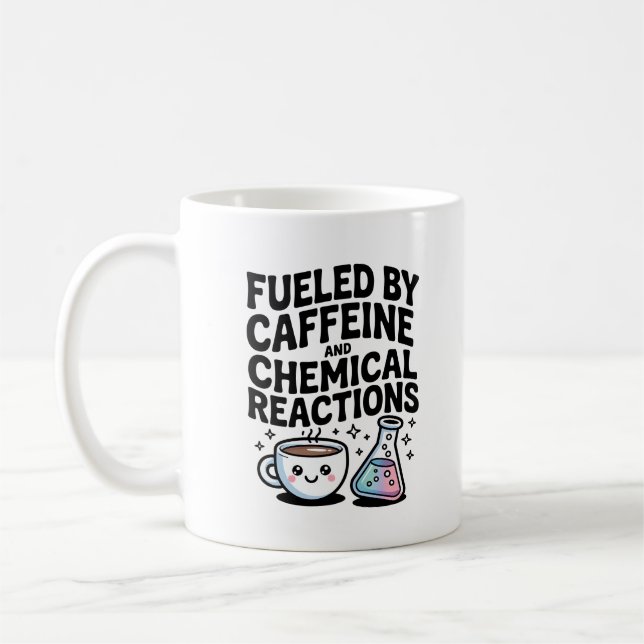 Drivs av Koffein och Kemiska Reaktioner Kawaii Kaffemugg (Vänster)