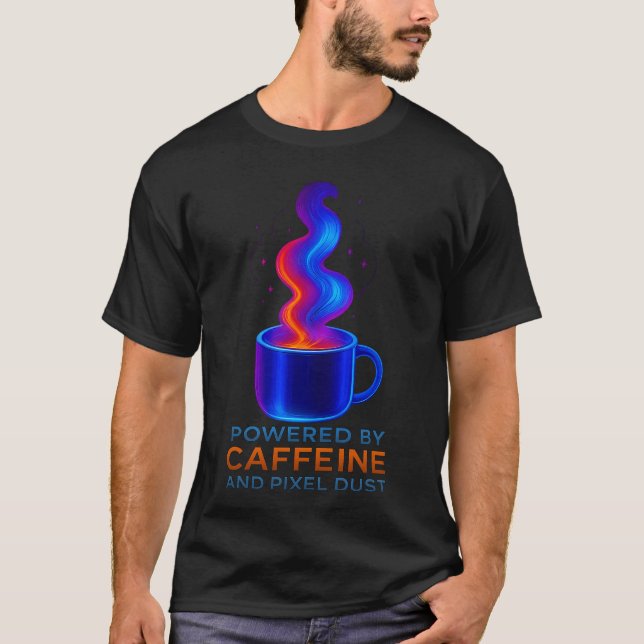Drivs av koffein och pixelstoft t shirt (Framsida)