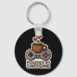Drivs av koffein Pixel Art Spelare Kaffeälskare G Nyckelring