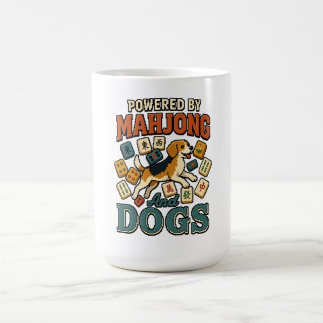 Drivs av Mahjong & Beagles: Pixel Art Hundälskare  Kaffemugg (Center)