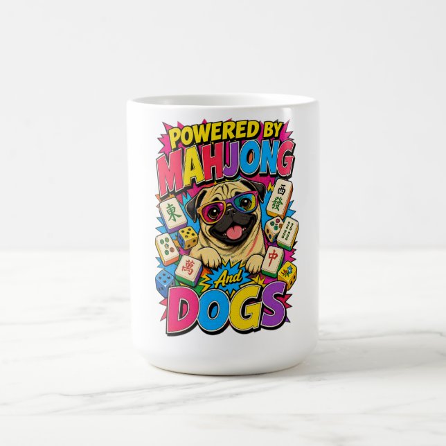 Drivs av Mahjong och Roliga Pug Pop Art Present Kaffemugg (Center)