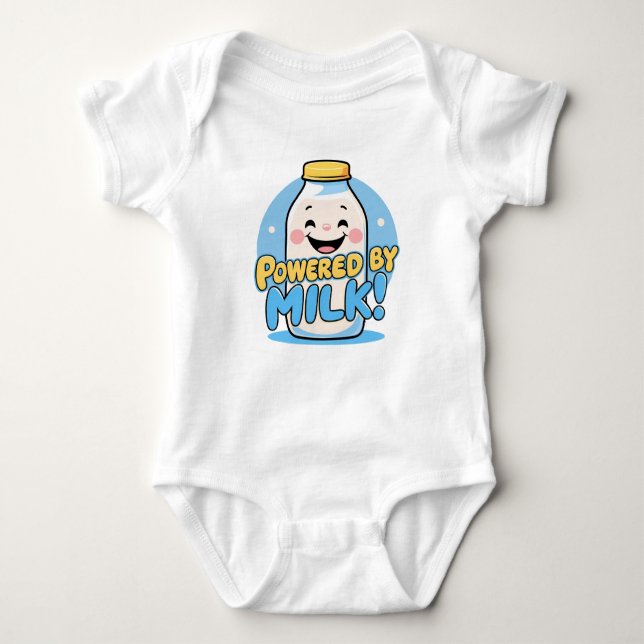 Drivs av Mjölk - Lustigt Baby-offerten Bodykostym T Shirt (Framsida)