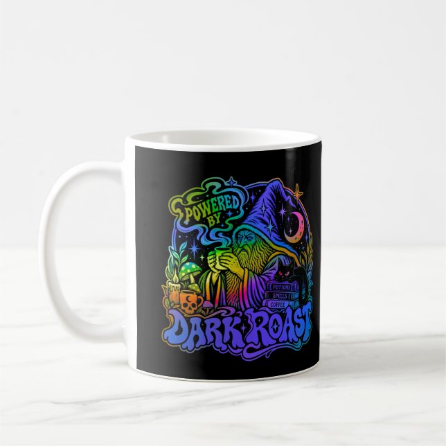 Drivs av mörk rost rolig trollkarl kaffe fantasi kaffemugg (Vänster)