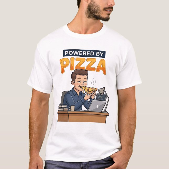 Drivs av Pizza - Rolig Programmerare & Spelare på  T Shirt (Framsida)