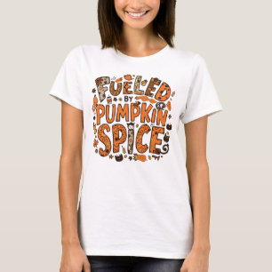 Drivs av Pumpkin Spice Mysigt Fall Graphic Design T Shirt
