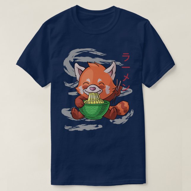 Drivs av Ramen Cute Red Panda Eats Ramen Noodles T Shirt (Design framsida)