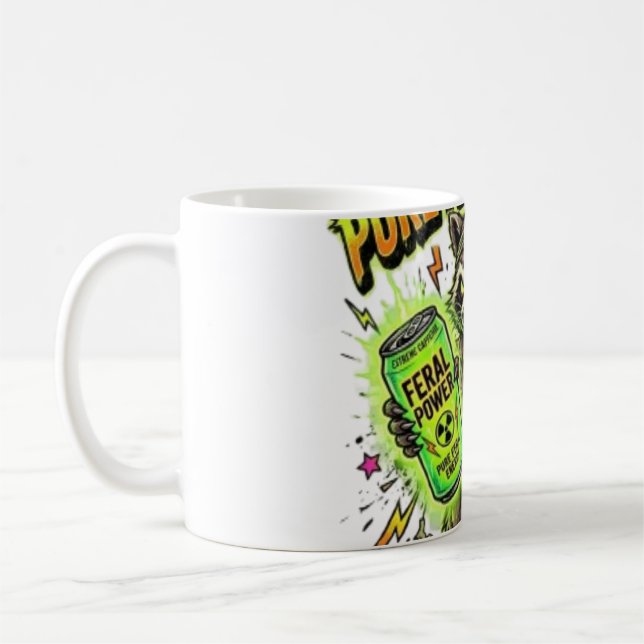 Drivs Av Ren Vild Energi Rolig Tvättbjörn Kaffemugg (Vänster)