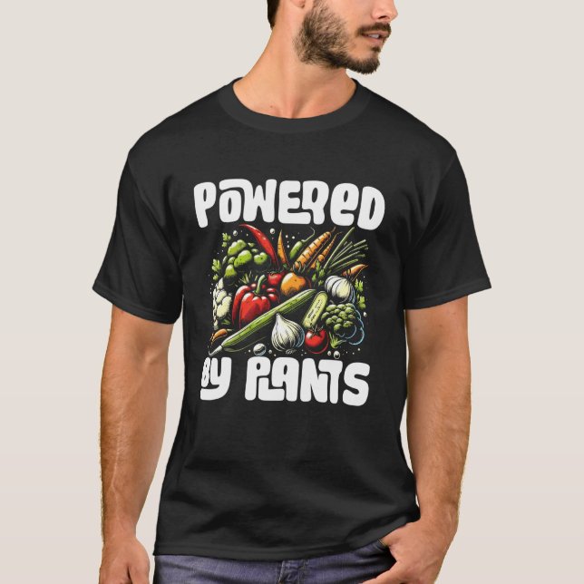 Drivs av Växter Rolig Vegan Grönsak T Shirt (Framsida)