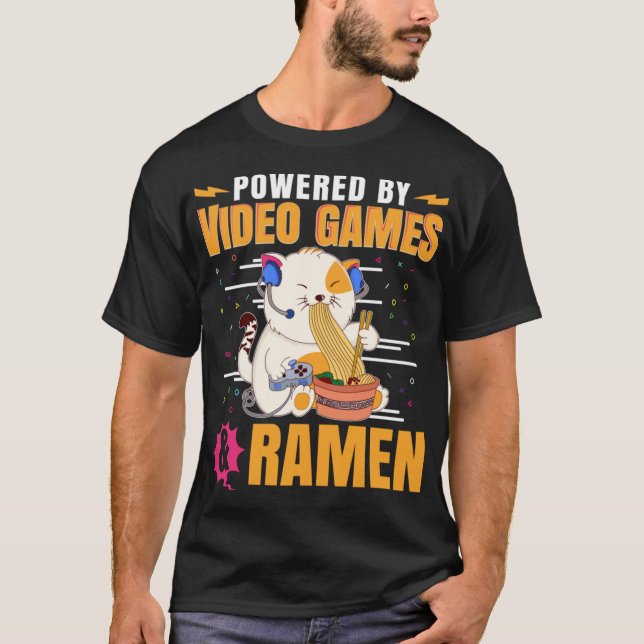 Drivs av videospel och Ramen Funny Gift Kawaii T Shirt (Framsida)