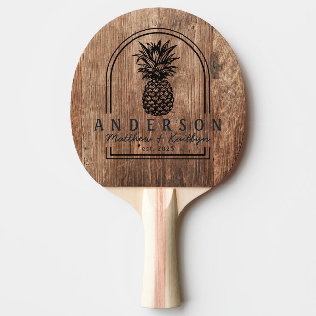 Drivvedsbrädor Ananas Bröllopsbåge & Namn Pingisracket (Framsidan)