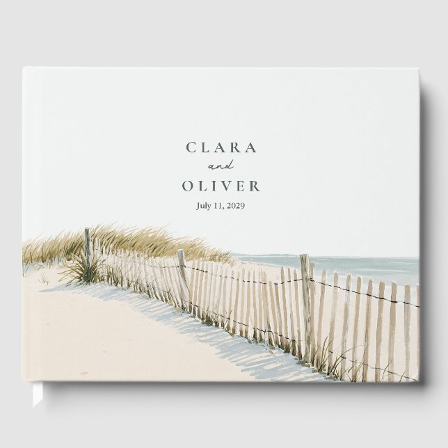 Drivvedsstaket blek sand teal Cape Cod bröllop  Gästböcker (Framsida)