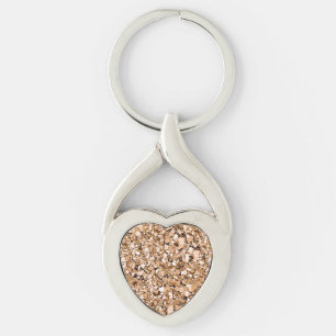 Drogkristaller - ro guld färg twisted heart silverfärgad nyckelring