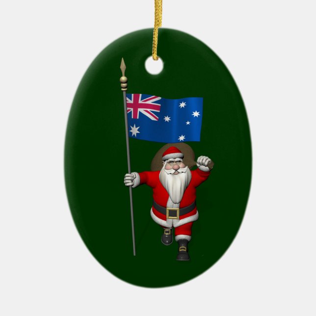 Droll Jultomten med Flagga Australien Julgransprydnad Keramik (Framsidan)