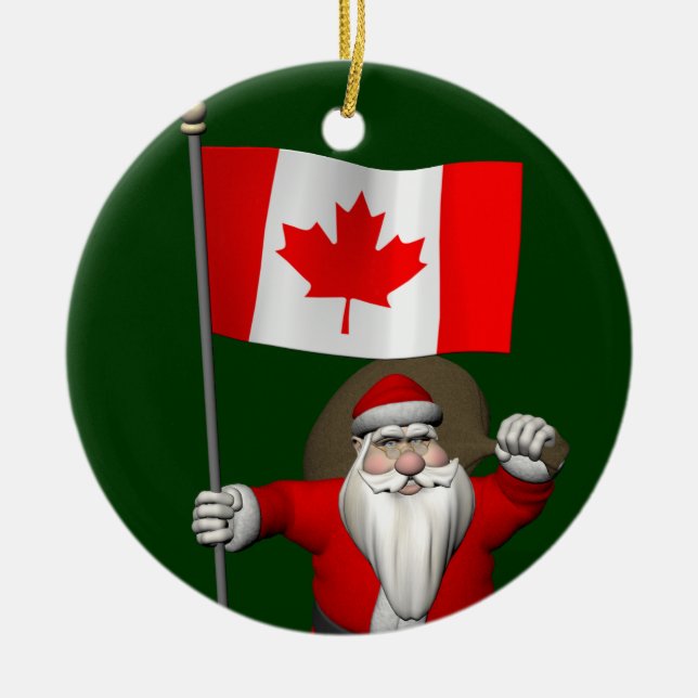 Droll Jultomten med Maple Löv Flagga Julgransprydnad Keramik (Framsidan)