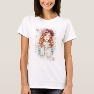 Dröm & Blom Konst Vattenfärg Flicka Konst Dam Anpa T Shirt