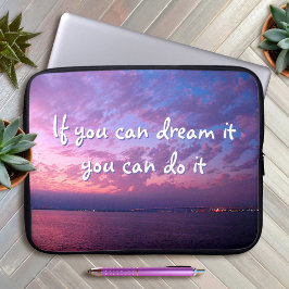 Dröm Det Gör Det Citat Lila Ocean Solnedgång Foto Laptop Sleeve