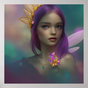 Dröm fantasy Söt Älva Flicka lila rosa Affisch