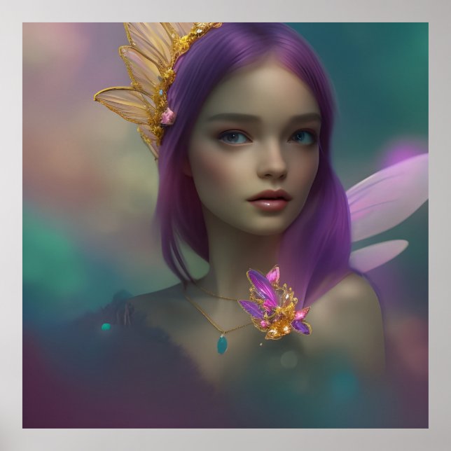 Dröm fantasy Söt Älva Flicka lila rosa Affisch (Framsidan)