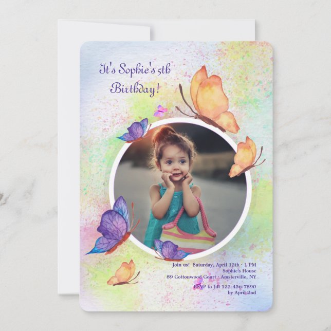 Dröm- fotoinbjudan för fjäril inbjudningar (Framsida)