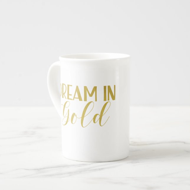 Dröm i guld- kaffemugg benporslin mugg (Framsida vänster)